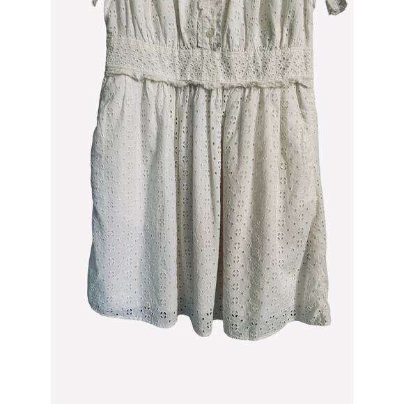 J Crew Cotton Eyelet Button Front Pockets Short Ruffle Sleeve Ivory Mini Dress 4 - Picture 7 of 10